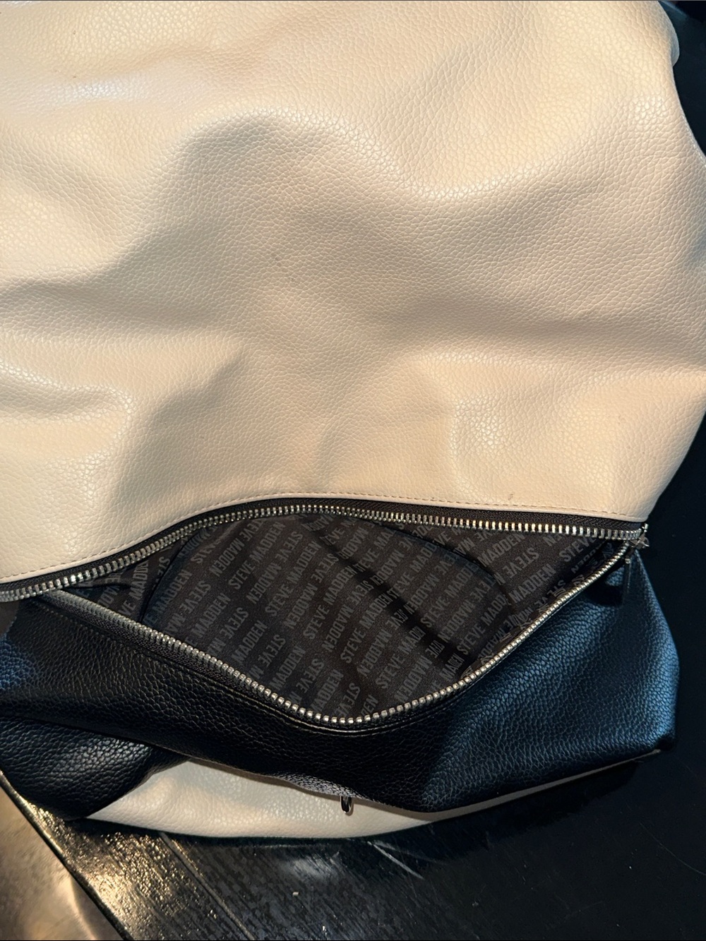 Steve Madden Unique Two-Tone Cream and Black Women's Backpack - Picture 5 of 6